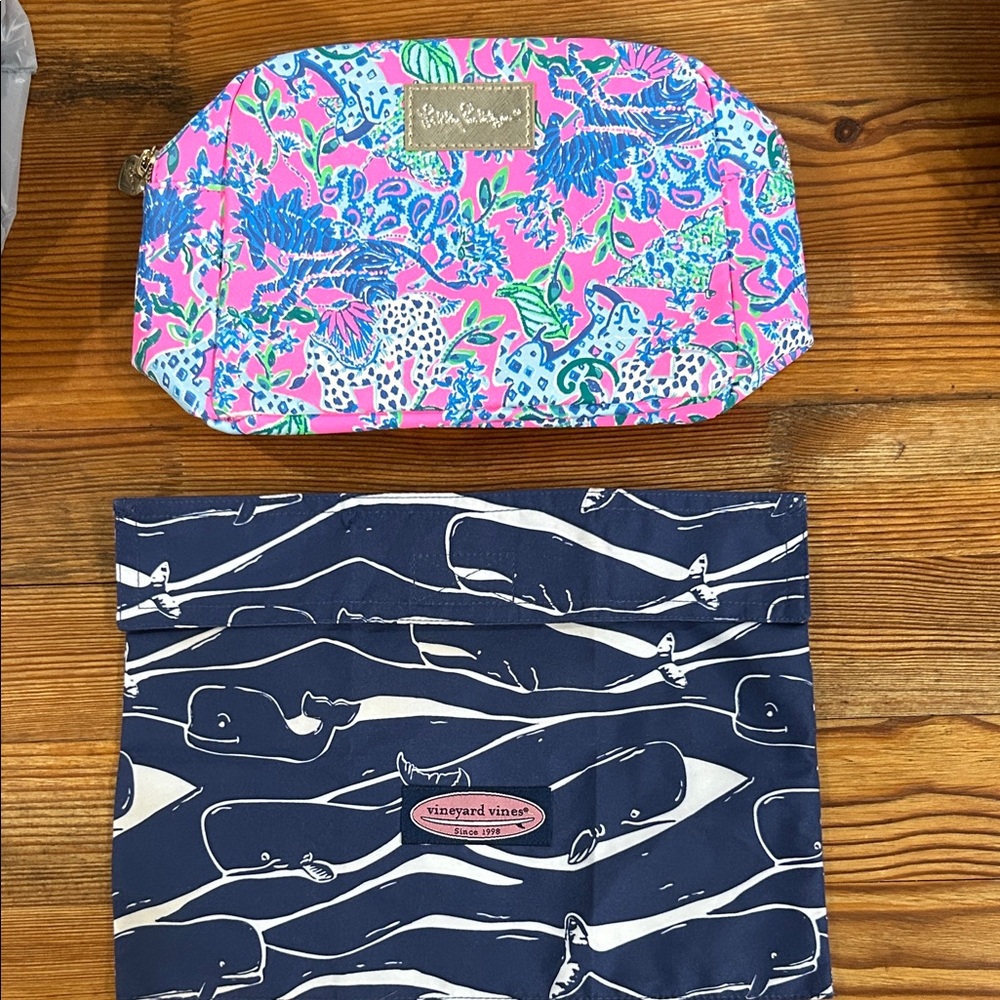 🩷NEW🩷Lilly Pulitzer Vibrant Pink and a  💙NEW💙Vineyard Vines cloth pouch